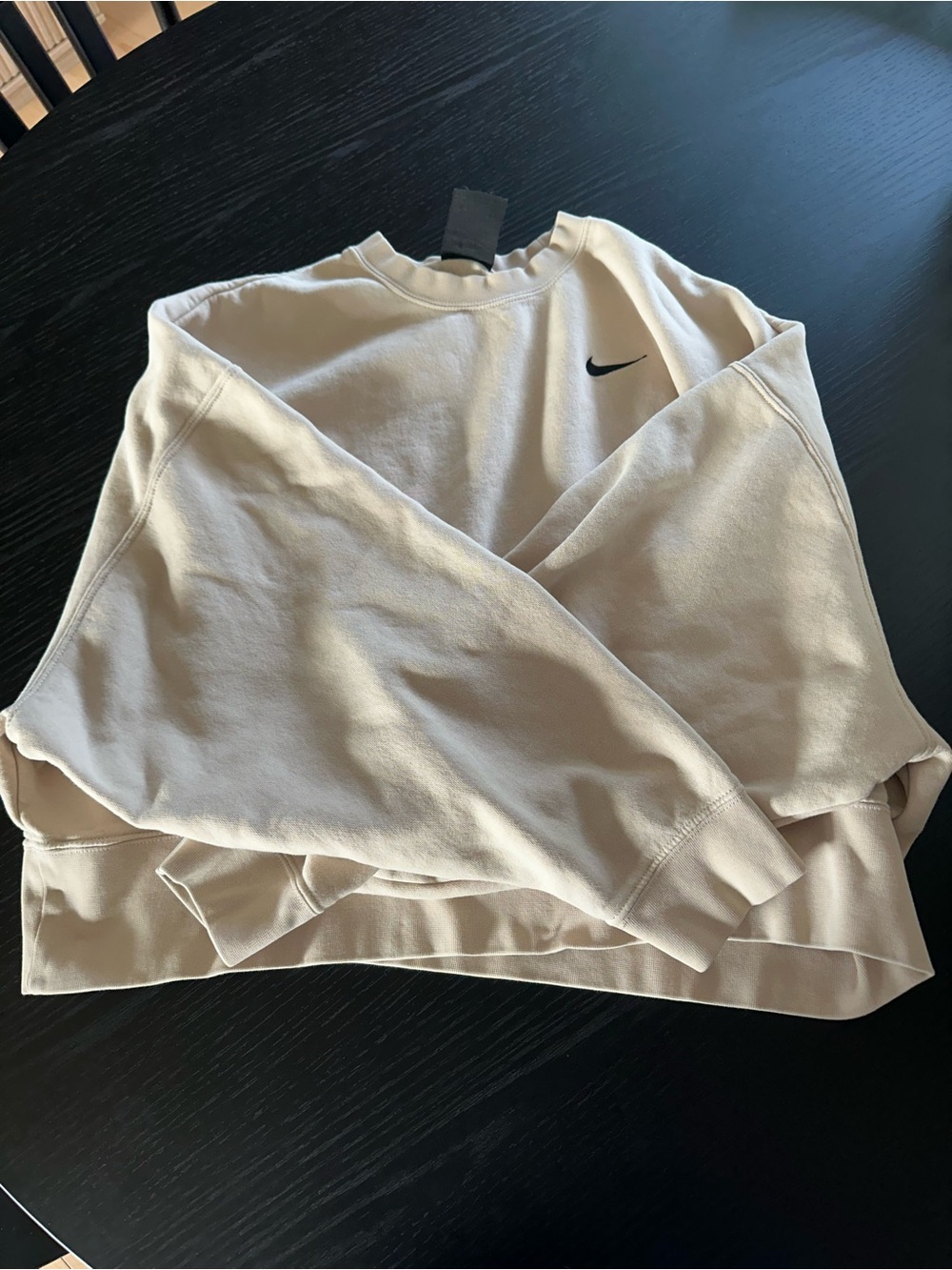 Nike Cropped Crewneck Sweatshirt - Neutral Cream with Black Swoosh